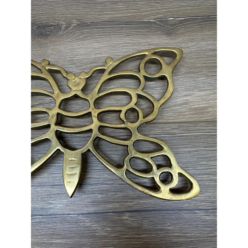 Vintage Solid Brass Butterfly Trivet Hot Plate Butterfly Kitchen Decor, 8.5 Inch